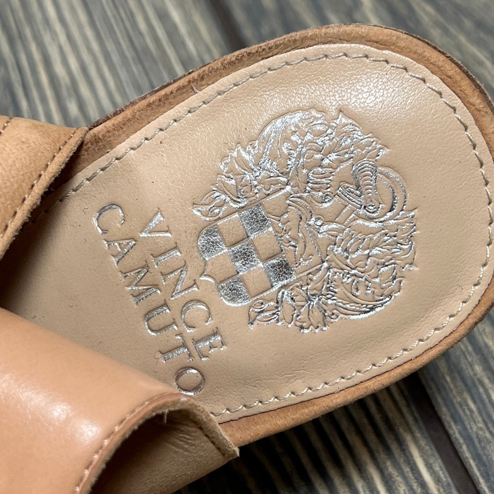 Vince Camuto Lanaira Sandals Womens 8.5 Tan Leather Cage Block Heel Gladiators - Picture 9 of 10